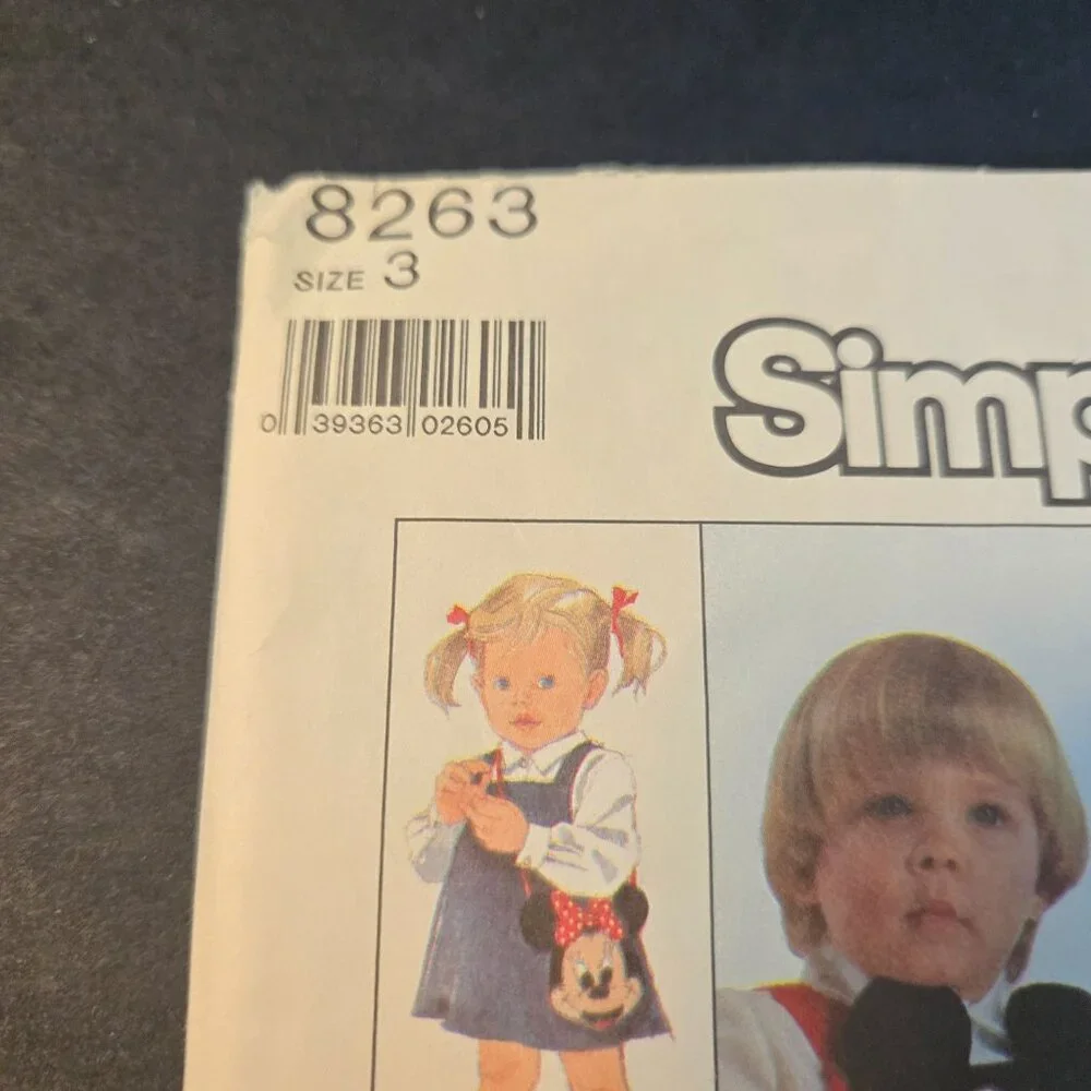 Simplicity 8263 Toddler shirt overalls jumper Mickey Minnie Mouse CUT Size 3